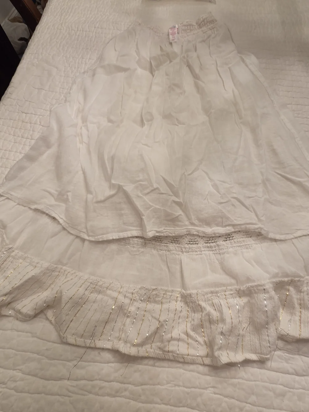 Justice Cream High-Low Tiered Ruffle Skirt with Metallic Thread Size 10